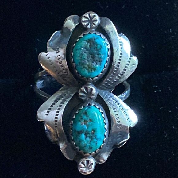 💛 Vintage Navajo Sterling Silver Turquoise Flower Ring - Picture 1 of 5